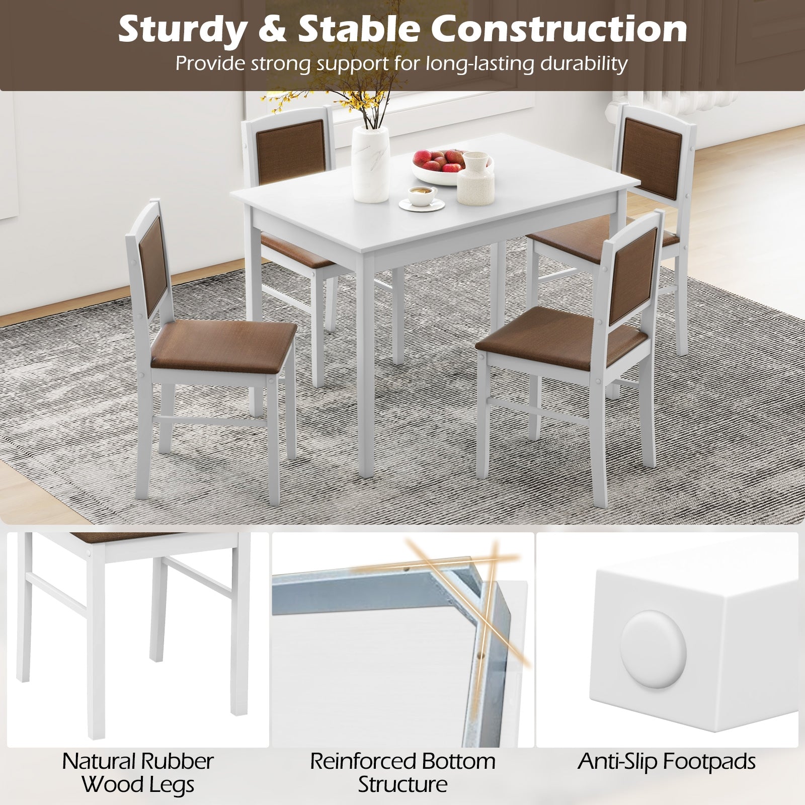 5-Piece Dining Set for 4 with Rubber Wood Legs for Small Dining Room, White Dining Room Sets at Gallery Canada