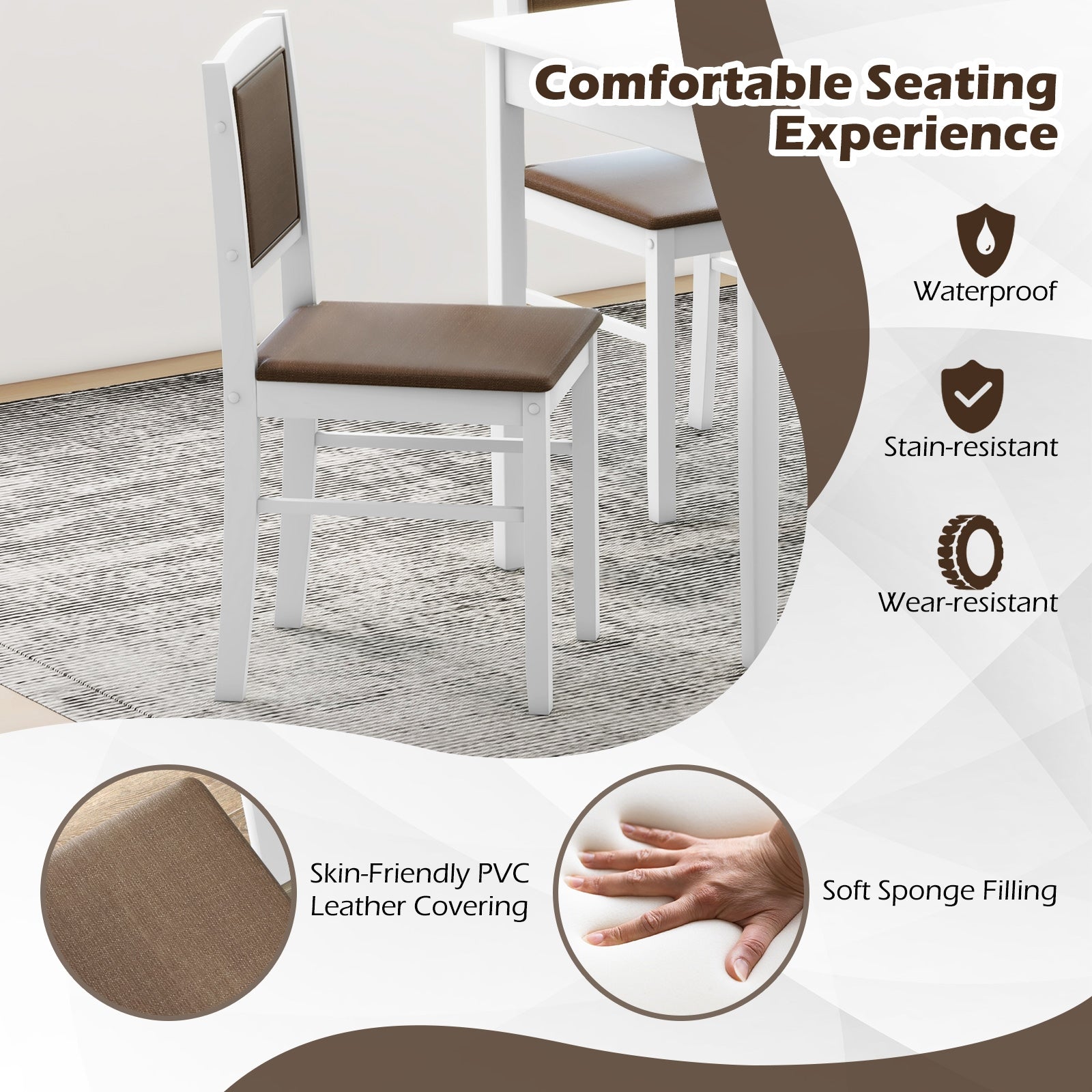 5-Piece Dining Set for 4 with Rubber Wood Legs for Small Dining Room, White Dining Room Sets at Gallery Canada