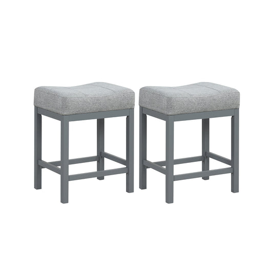 24.5 Inches Linen Fabric Saddle Stools Set of 2 with Cushioned Seat, Gray Bar Stools Gray  at Gallery Canada