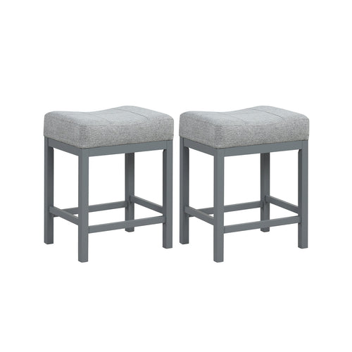 24.5 Inches Linen Fabric Saddle Stools Set of 2 with Cushioned Seat, Gray