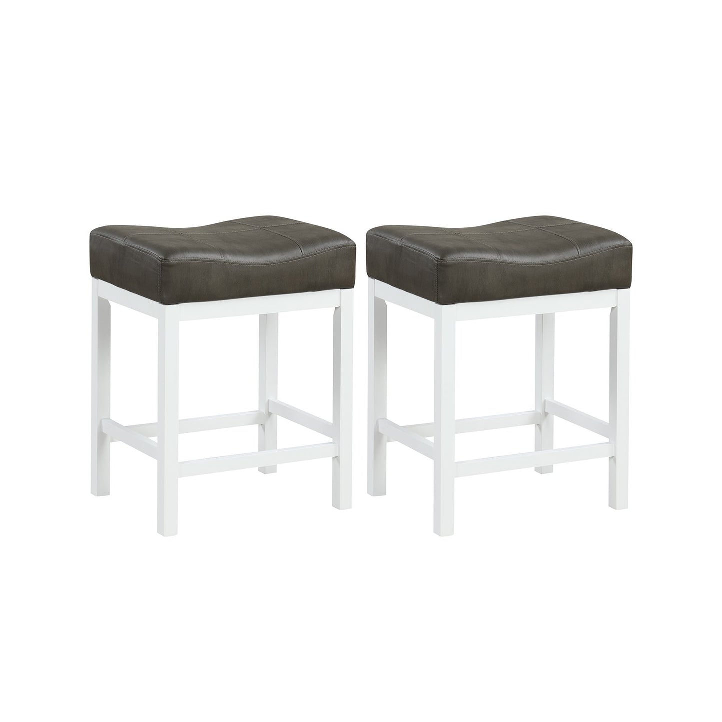 24.5 Inches Linen Fabric Saddle Stools Set of 2 with Cushioned Seat-Black and White, Black & White Bar Stools Black & White  at Gallery Canada