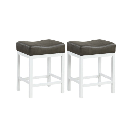 24.5 Inches Linen Fabric Saddle Stools Set of 2 with Cushioned Seat-Black and White, Black & White