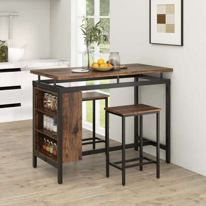 3 Pieces Dining Table Set with 3-Tier Storage Shelf and Metal Frame, Brown Dining Room Sets   at Gallery Canada