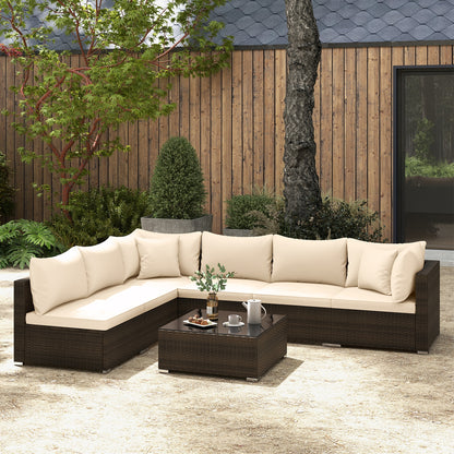 7 Pieces Patio Rattan Furniture Set with Sectional Sofa Cushions, Beige Outdoor Sectionals   at Gallery Canada