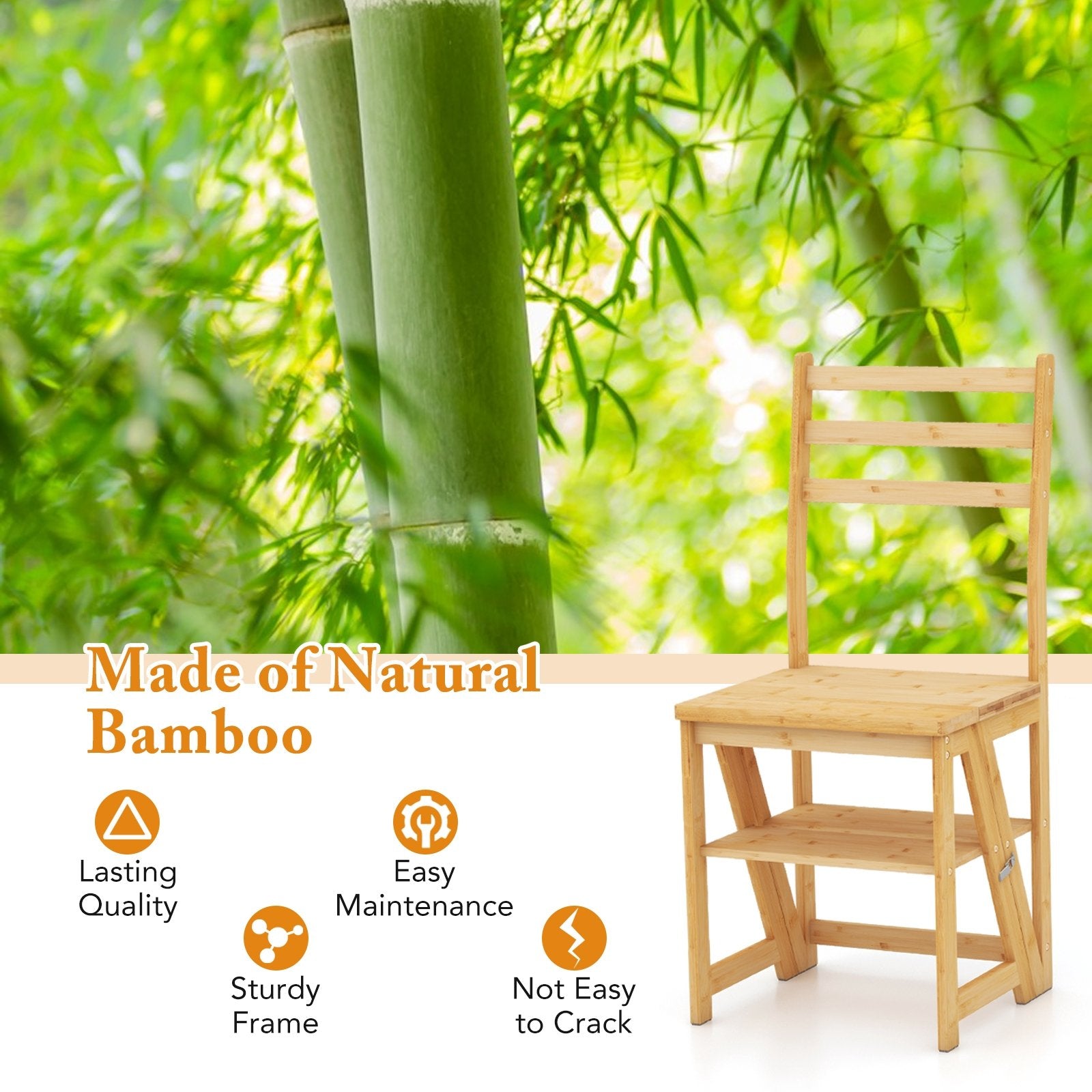 Multifunctional 3-in-1 Ladder Chair Display Plant Stand for Library Kitchen Office, Natural Patio Dining Chairs   at Gallery Canada