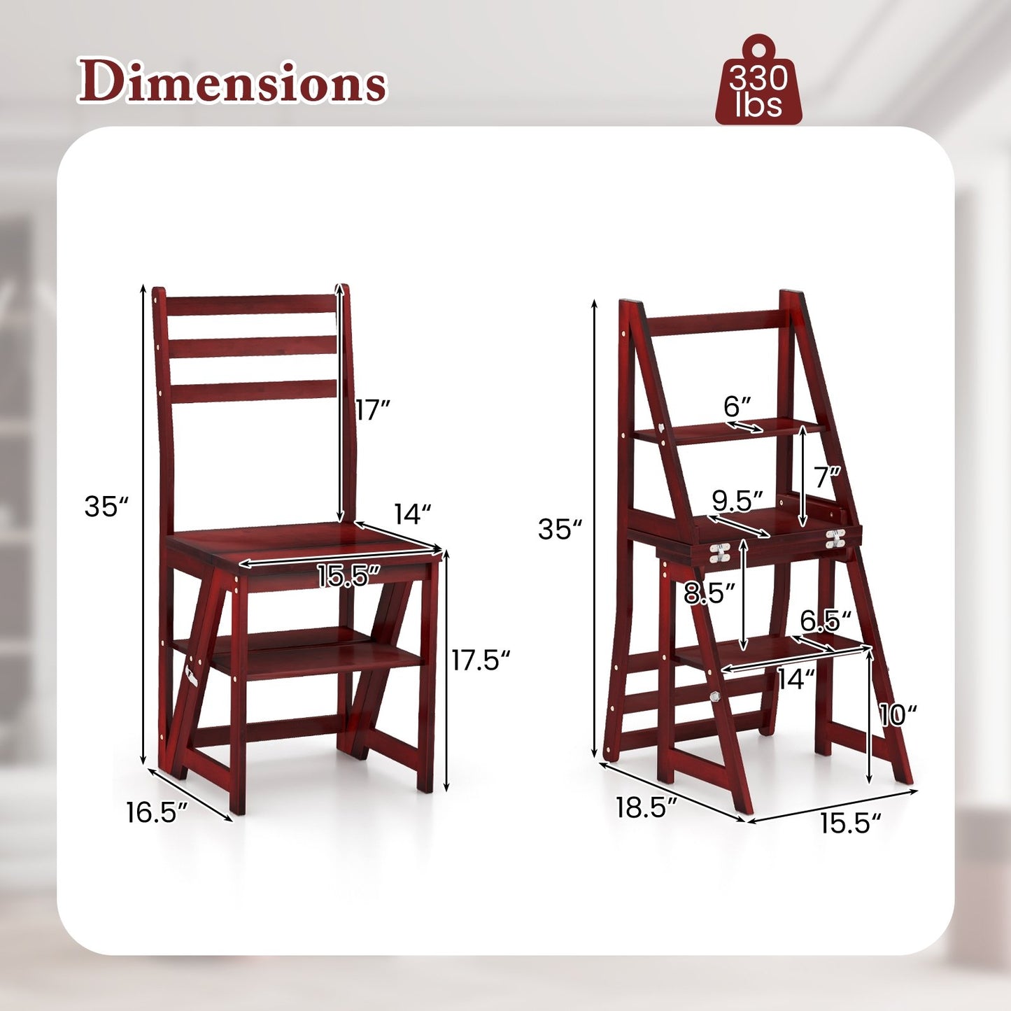 Multifunctional 3-in-1 Ladder Chair Display Plant Stand for Library Kitchen Office, Red Patio Dining Chairs   at Gallery Canada