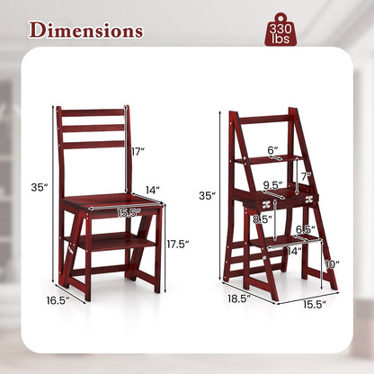 Multifunctional 3-in-1 Ladder Chair Display Plant Stand for Library Kitchen Office, Red Patio Dining Chairs   at Gallery Canada