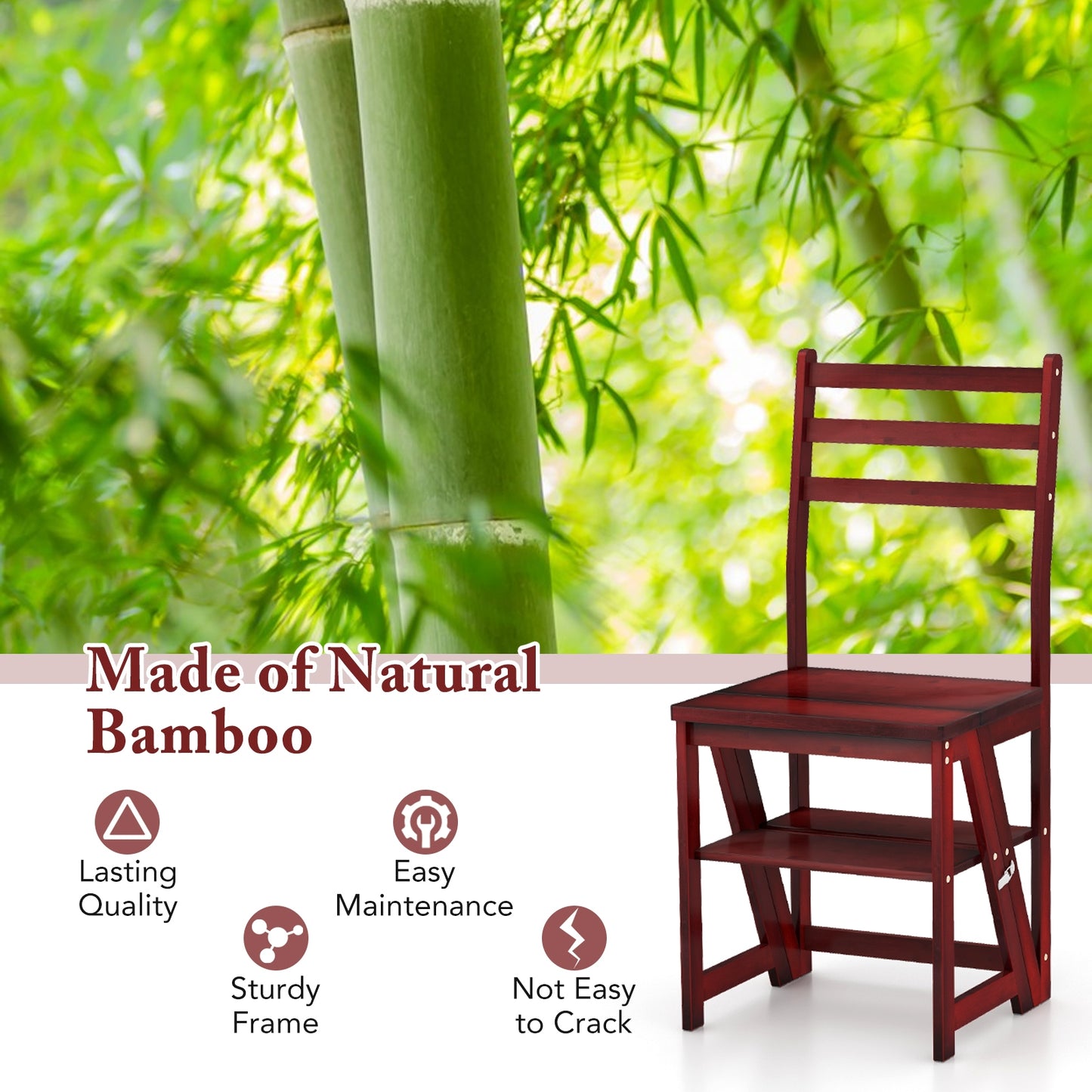 Multifunctional 3-in-1 Ladder Chair Display Plant Stand for Library Kitchen Office, Red Patio Dining Chairs   at Gallery Canada