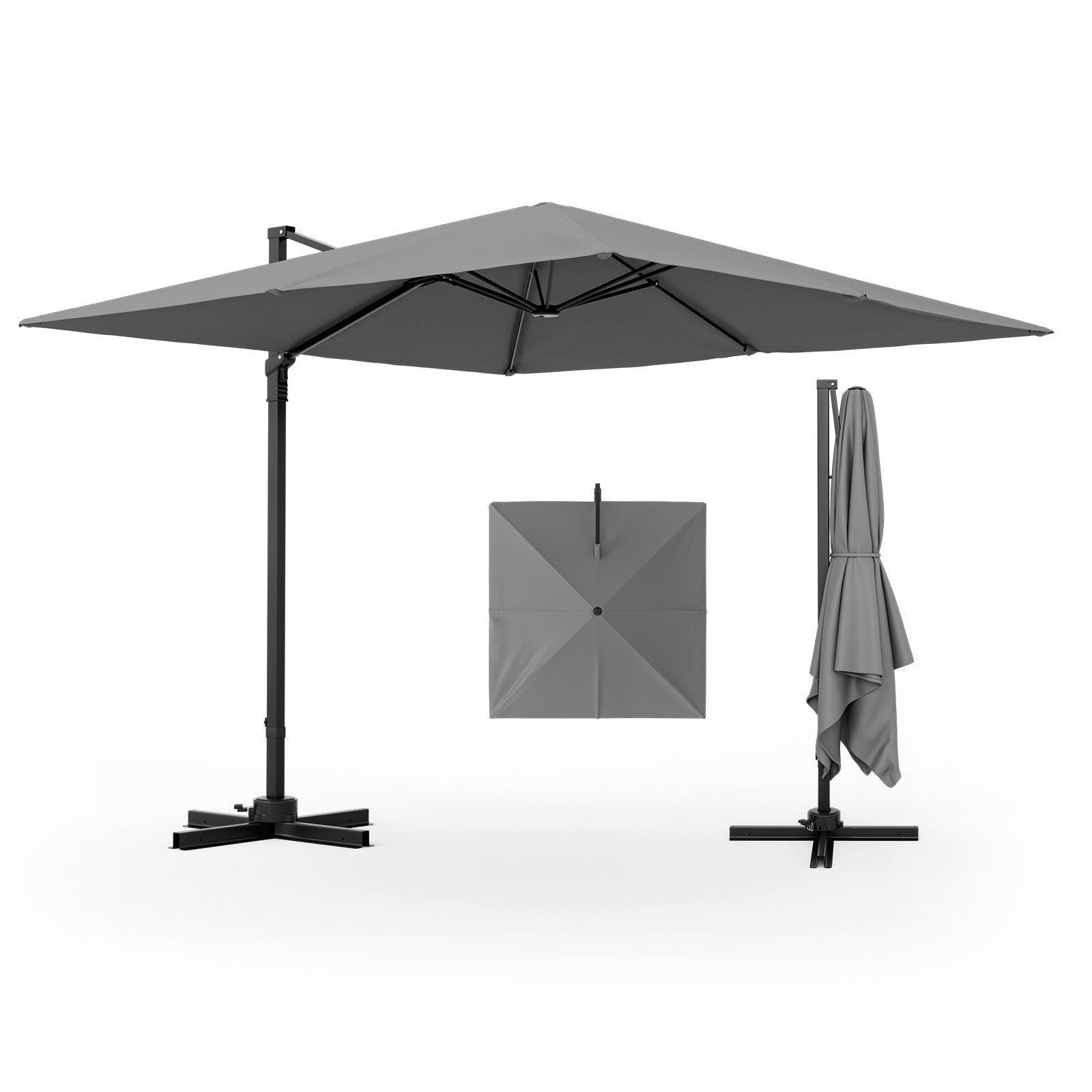 9.5 Feet Square Patio Cantilever Umbrella with 360° Rotation, Gray Outdoor Umbrellas Gray  at Gallery Canada