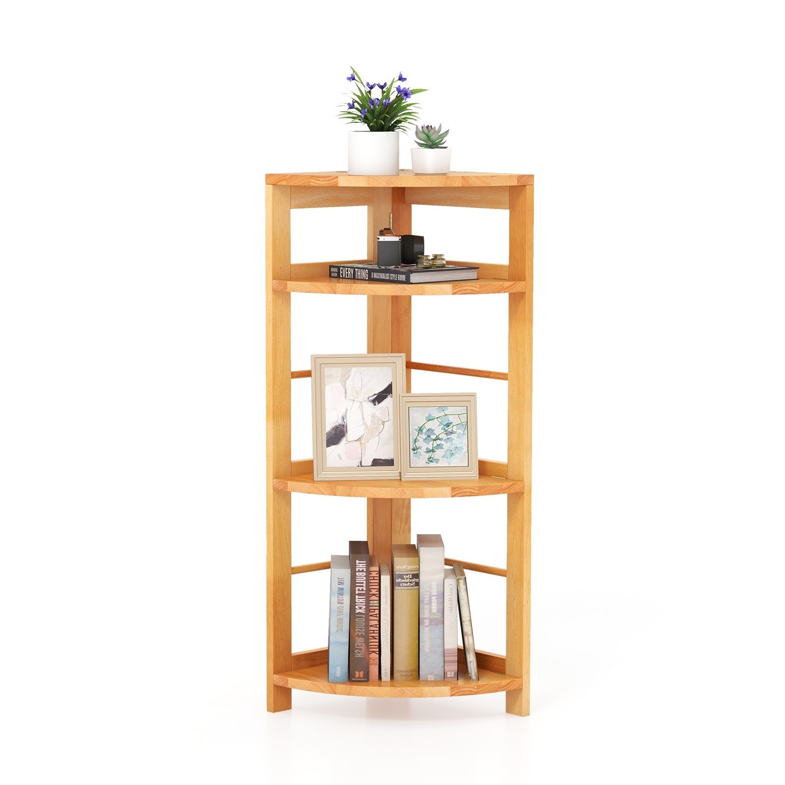 4-Tier Corner Shelf with Rubber Wood Frame and Anti-Toppling Kit, Natural Cabinets & Chests   at Gallery Canada