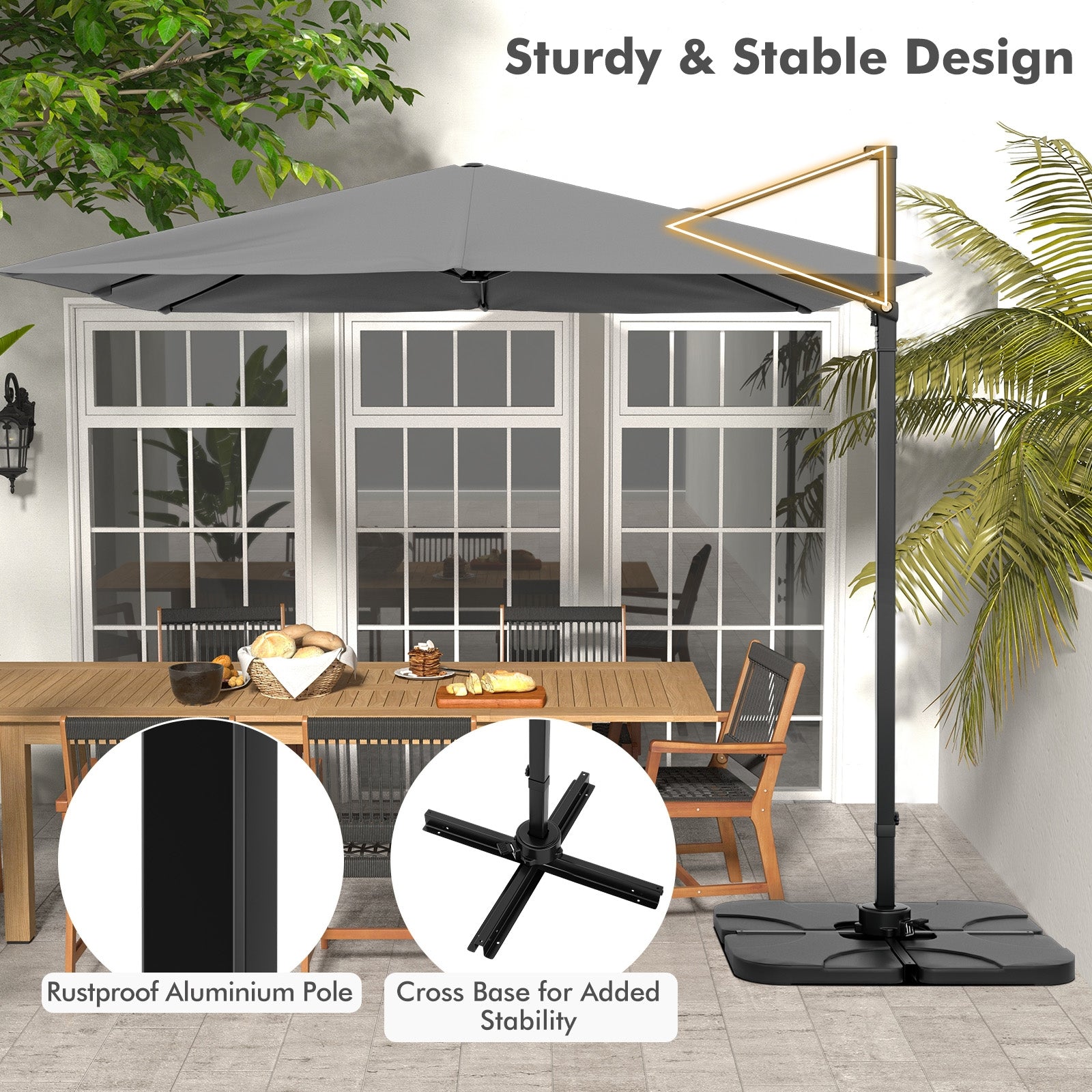 9.5 Feet Square Patio Cantilever Umbrella with 360° Rotation, Gray Outdoor Umbrellas   at Gallery Canada