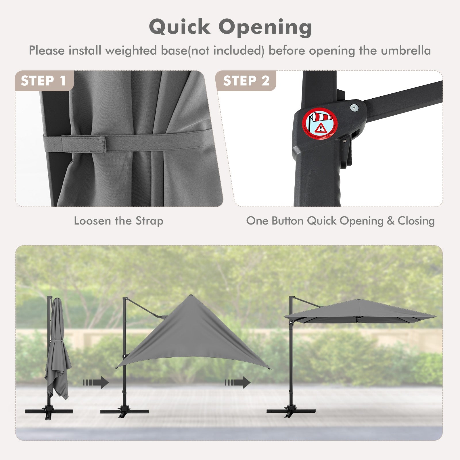 9.5 Feet Square Patio Cantilever Umbrella with 360° Rotation, Gray Outdoor Umbrellas   at Gallery Canada