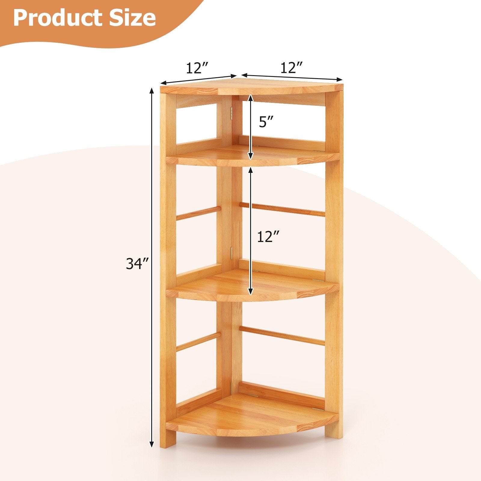 4-Tier Corner Shelf with Rubber Wood Frame and Anti-Toppling Kit, Natural Cabinets & Chests   at Gallery Canada