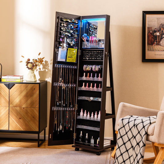 64 Inches Lockable Jewelry Cabinet Armoire with Built-in Makeup Mirror, Purple Jewelry Armoires Purple  at Gallery Canada