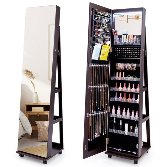 64 Inches Lockable Jewelry Cabinet Armoire with Built-in Makeup Mirror, Purple Jewelry Armoires Purple  at Gallery Canada