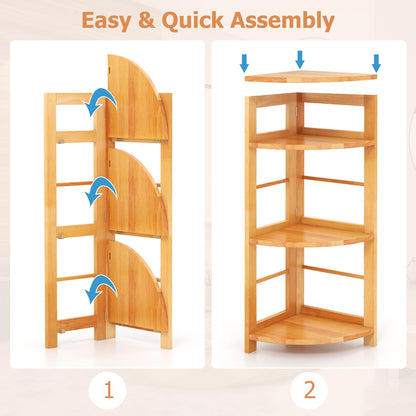 4-Tier Corner Shelf with Rubber Wood Frame and Anti-Toppling Kit, Natural Cabinets & Chests   at Gallery Canada