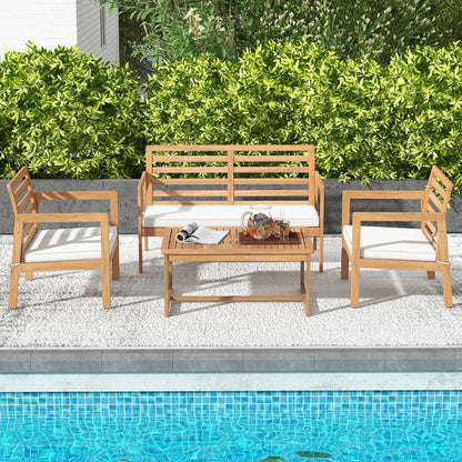 4 Piece Wood Patio Conversation Set with 2 Armchairs and Coffee Table, White Patio Conversation Sets   at Gallery Canada