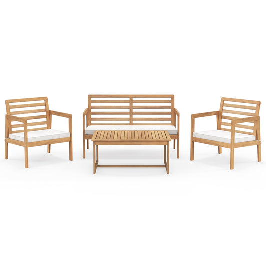 4 Piece Wood Patio Conversation Set with 2 Armchairs and Coffee Table, White Patio Conversation Sets White  at Gallery Canada