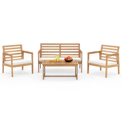 4 Piece Wood Patio Conversation Set with 2 Armchairs and Coffee Table, White Patio Conversation Sets   at Gallery Canada