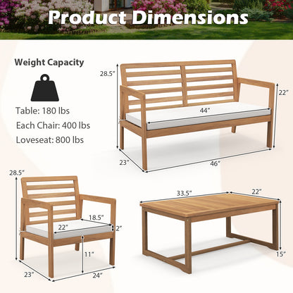 4 Piece Wood Patio Conversation Set with 2 Armchairs and Coffee Table, White Patio Conversation Sets   at Gallery Canada