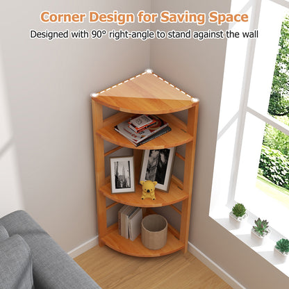 4-Tier Corner Shelf with Rubber Wood Frame and Anti-Toppling Kit, Natural Cabinets & Chests   at Gallery Canada