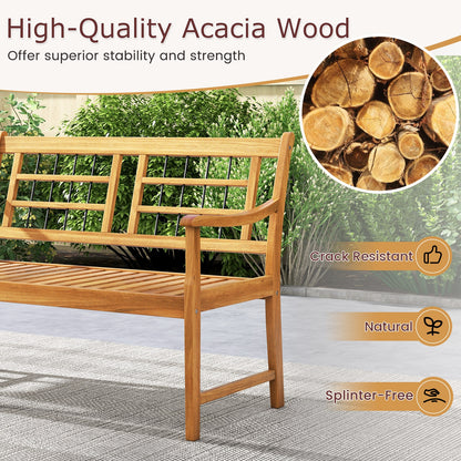 Patio Acacia Wood Bench with Curved Armrests Slatted Seat and Backrest, Natural Outdoor Benches   at Gallery Canada