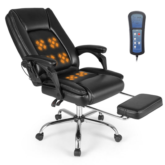 Massage Adjustable Executive Chair with Armrests and Retractable Footrest, Black Executive Chairs Black  at Gallery Canada