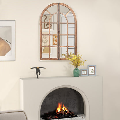 Arched Window Pane Farmhouse Wall Mounted Decorative Mirror-Nature, Natural Wall Mirrors   at Gallery Canada