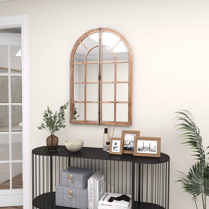 Arched Window Pane Farmhouse Wall Mounted Decorative Mirror-Nature, Natural Wall Mirrors   at Gallery Canada