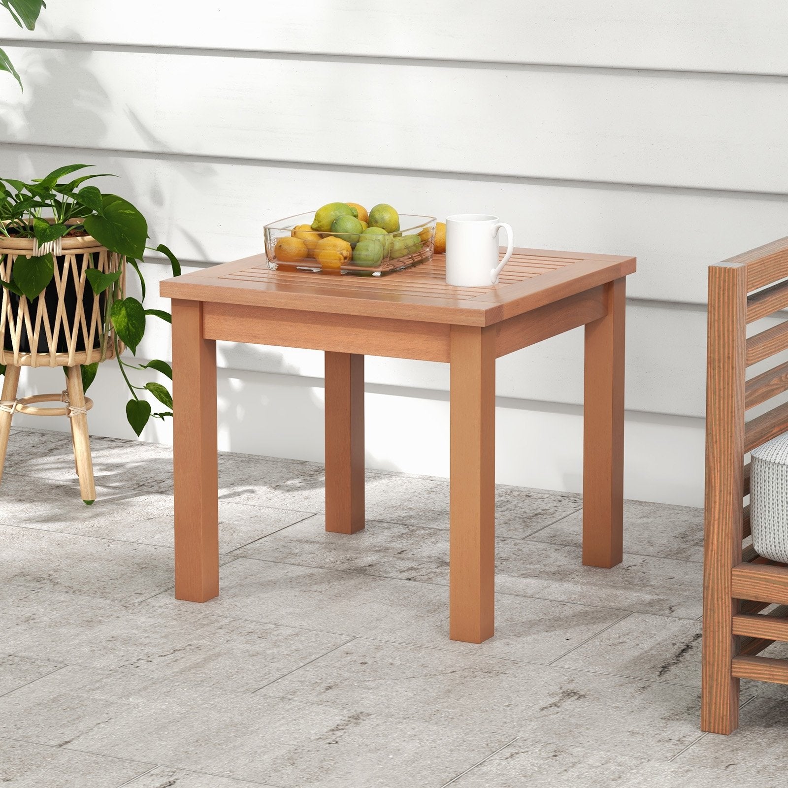 18 Inch Square End Outdoor Adirondack Side Table with Slatted Tabletop, Orange Patio Coffee Tables   at Gallery Canada