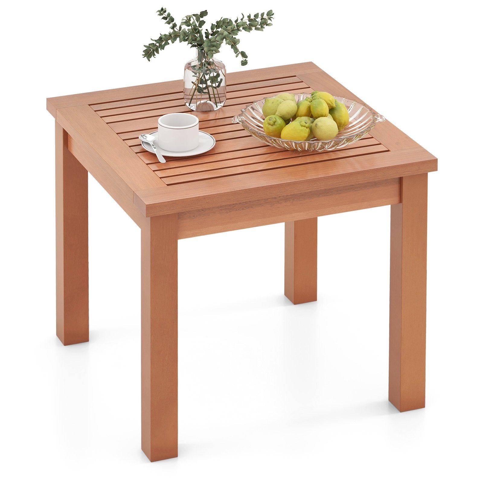 18 Inch Square End Outdoor Adirondack Side Table with Slatted Tabletop, Orange Patio Coffee Tables   at Gallery Canada