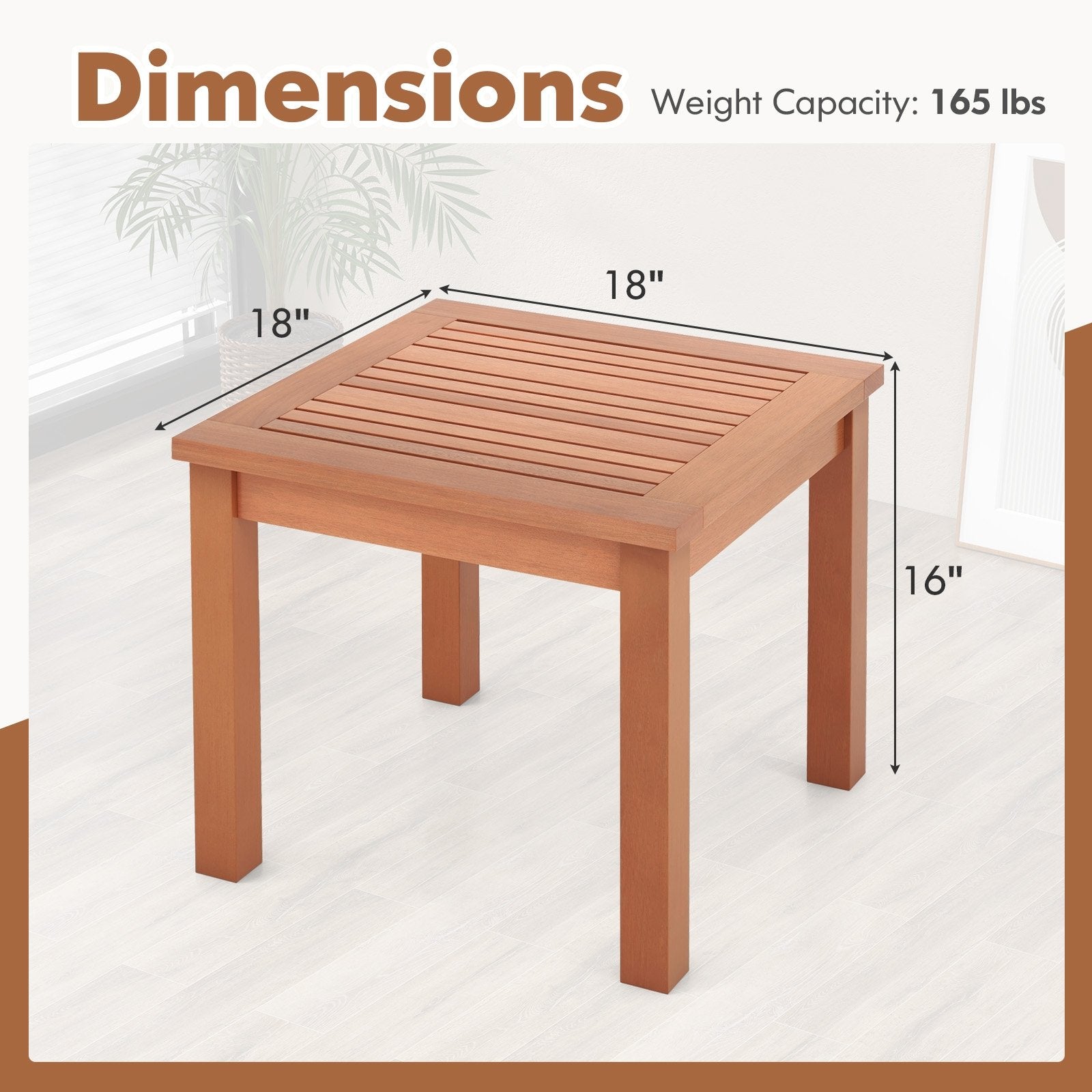 18 Inch Square End Outdoor Adirondack Side Table with Slatted Tabletop, Orange Patio Coffee Tables   at Gallery Canada