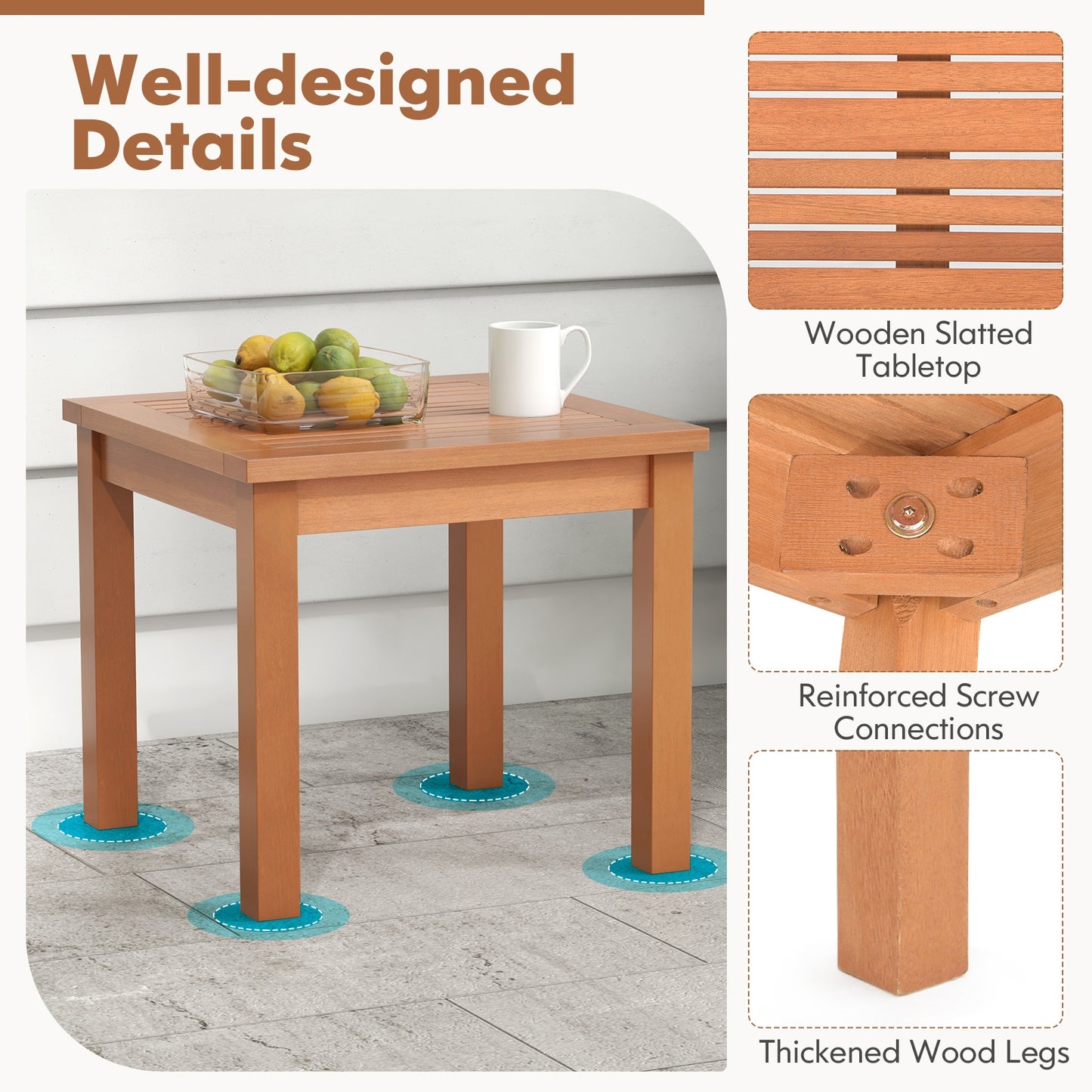 18 Inch Square End Outdoor Adirondack Side Table with Slatted Tabletop, Orange Patio Coffee Tables   at Gallery Canada