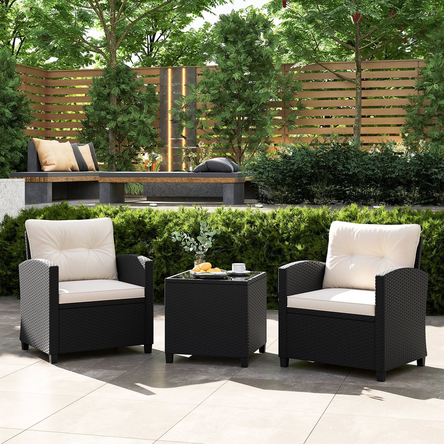 3 Pieces Patio Furniture Set with Tempered Glass Coffee Table, White Patio Conversation Sets   at Gallery Canada