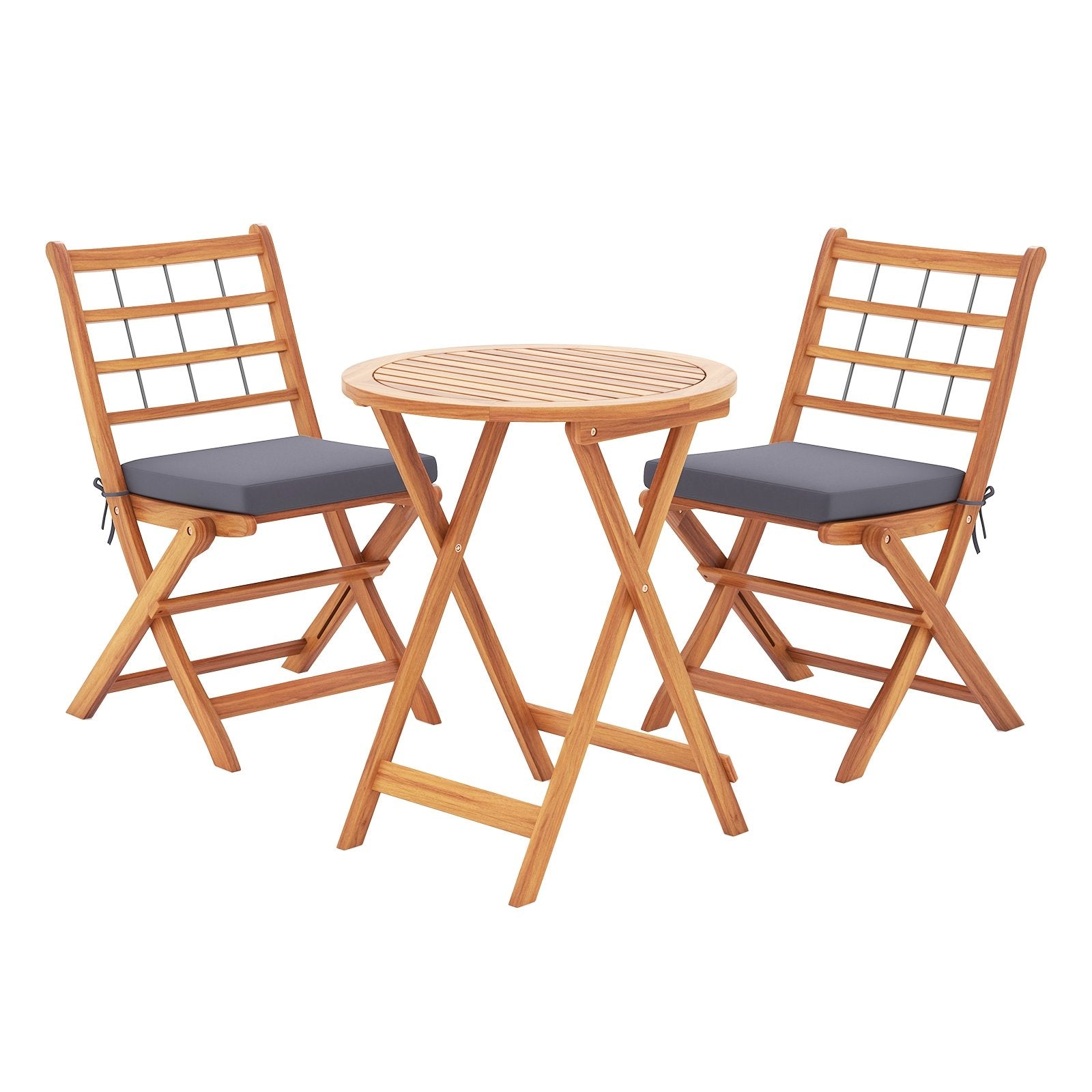 3 Pieces Acacia Wood Patio Bistro Set with Cushions, Gray Patio Conversation Sets Gray  at Gallery Canada