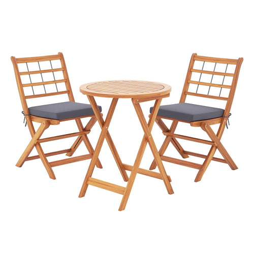 3 Pieces Acacia Wood Patio Bistro Set with Cushions, Gray