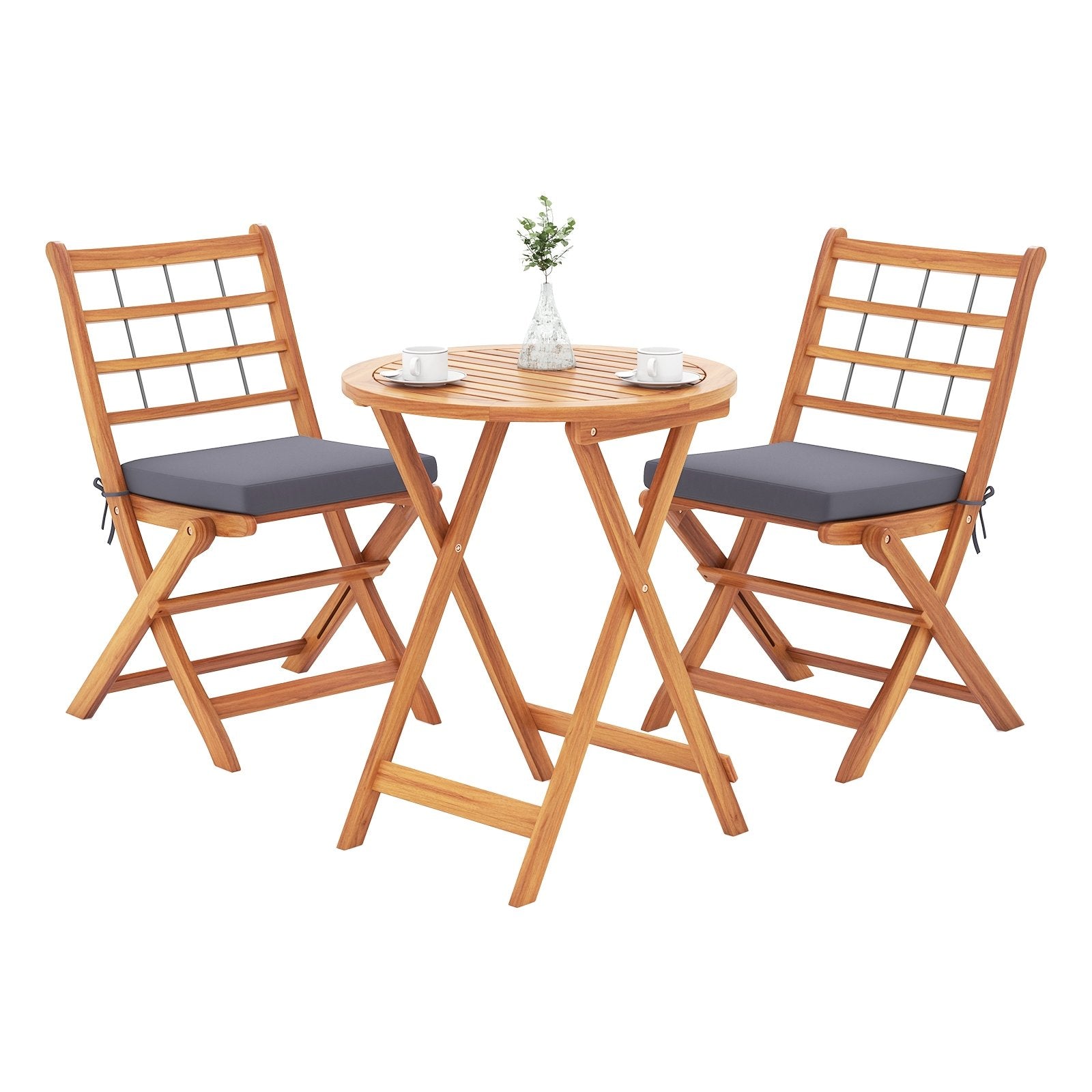 3 Pieces Acacia Wood Patio Bistro Set with Cushions, Gray Patio Conversation Sets   at Gallery Canada