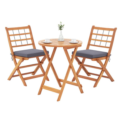 3 Pieces Acacia Wood Patio Bistro Set with Cushions, Gray Patio Conversation Sets   at Gallery Canada