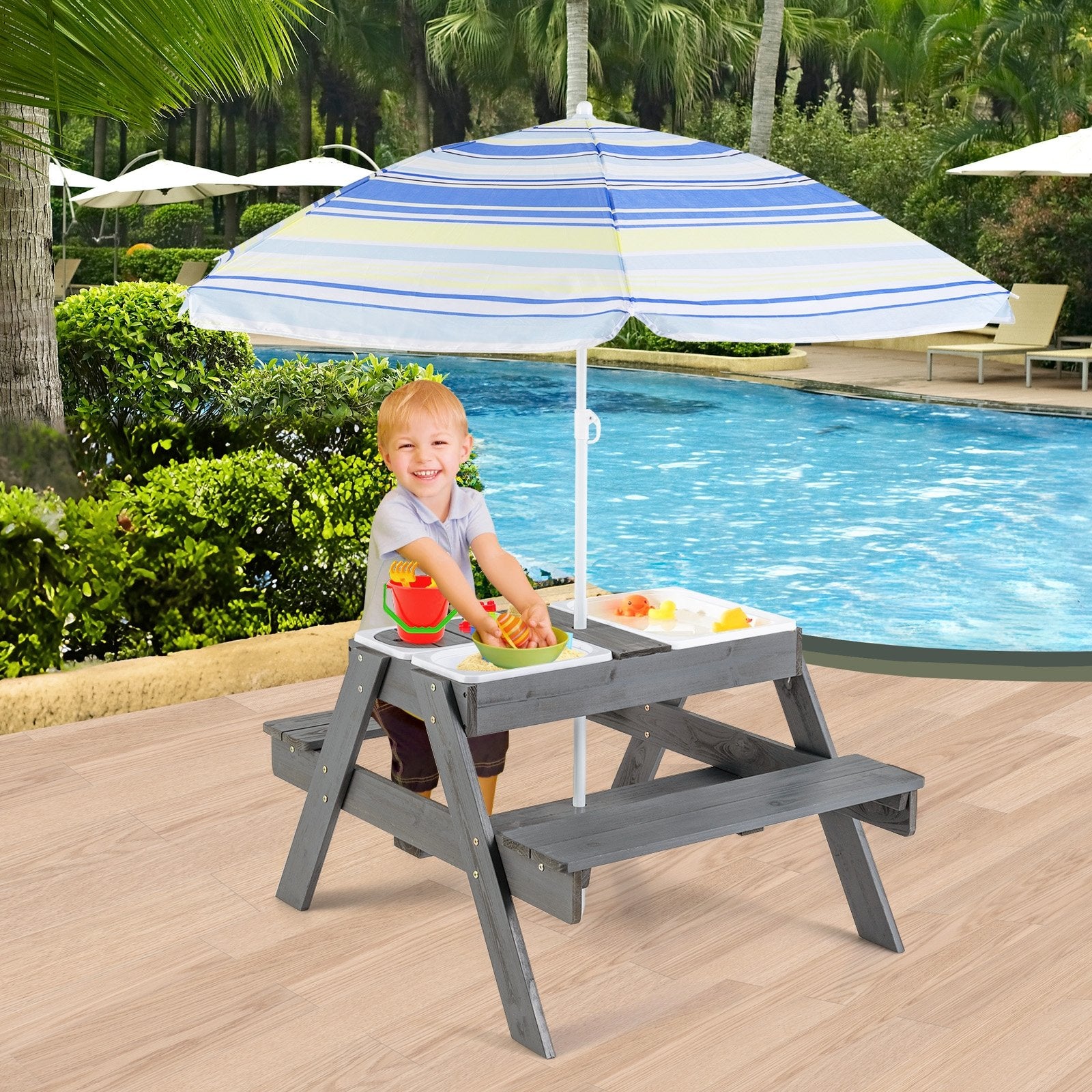 Kids Picnic Table Set with 3 Removable Bins, Gray Kids Table & Chair Sets   at Gallery Canada