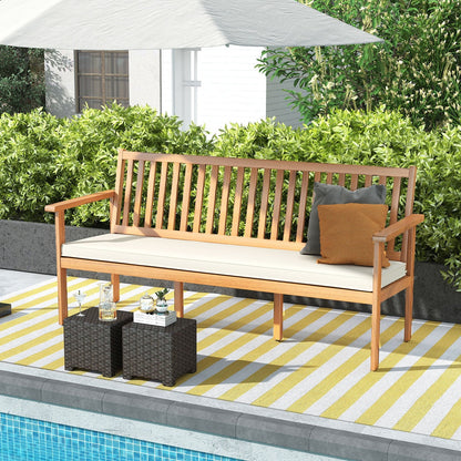 Outdoor 3-Seat Wood Bench with Seat Cushion and Slatted Seat, White Outdoor Benches   at Gallery Canada