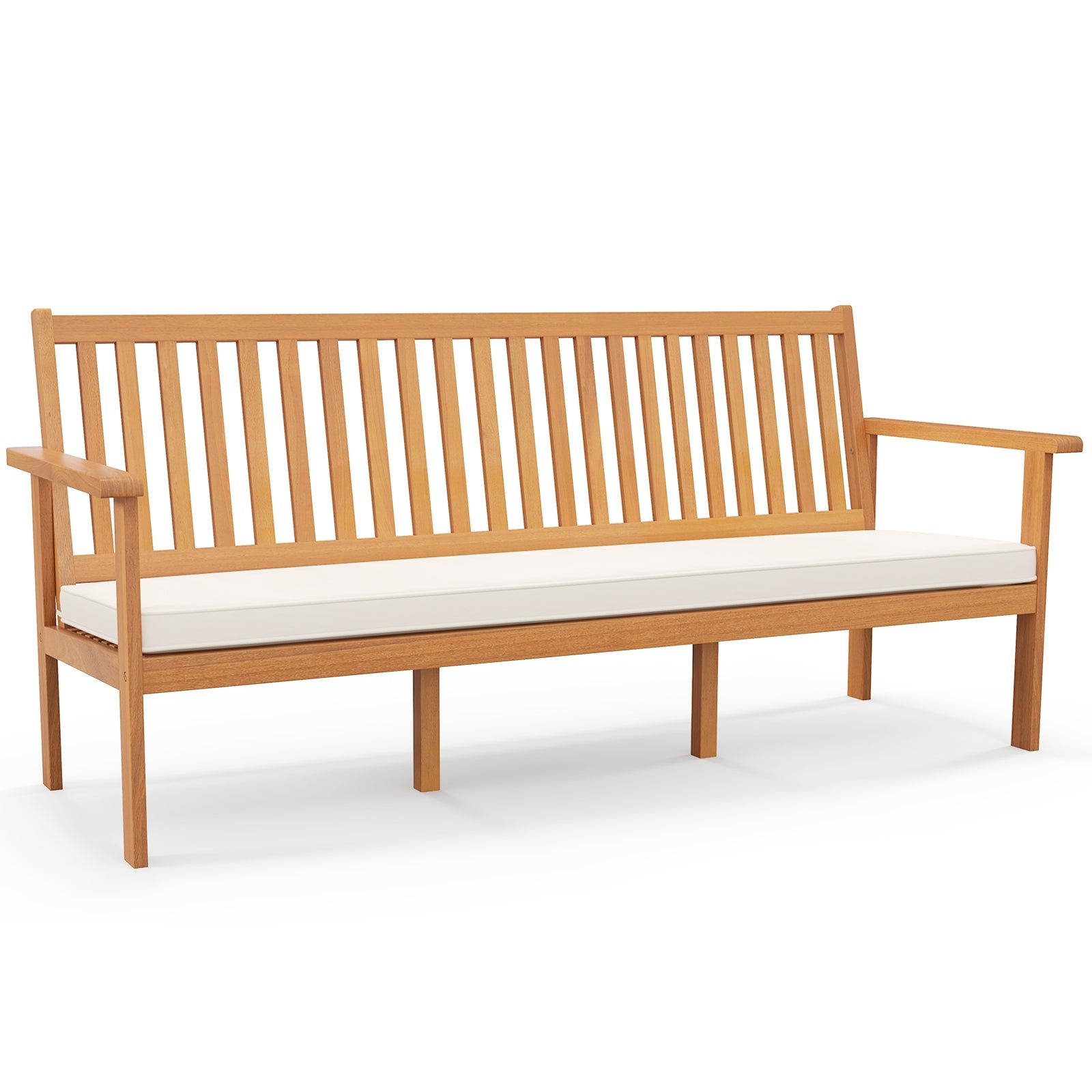 Outdoor 3-Seat Wood Bench with Seat Cushion and Slatted Seat, White Outdoor Benches   at Gallery Canada