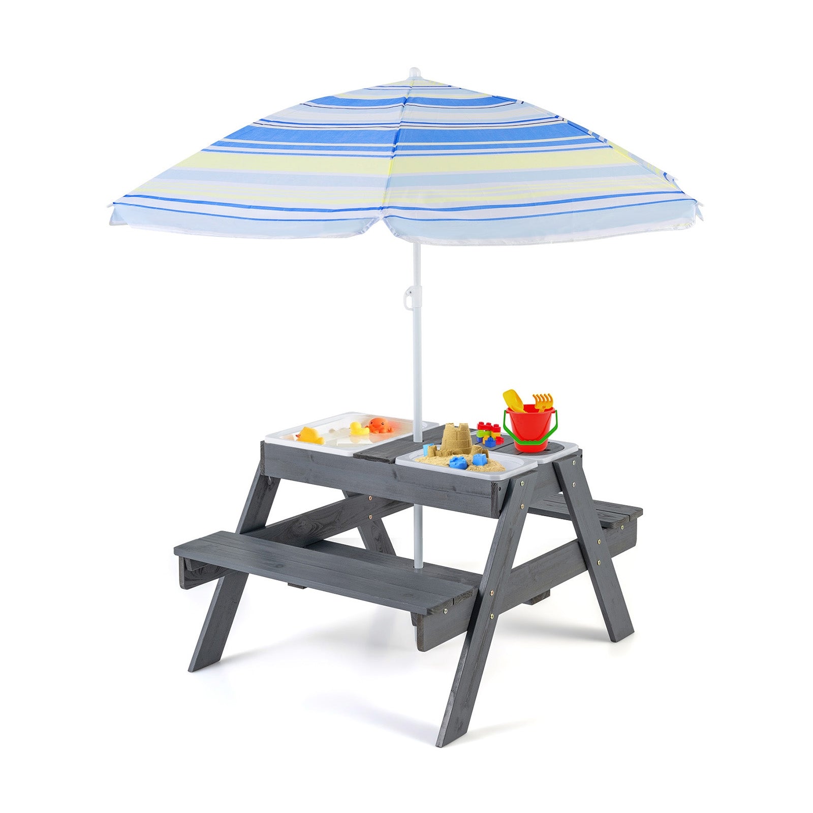 Kids Picnic Table Set with 3 Removable Bins, Gray Kids Table & Chair Sets at Gallery Canada