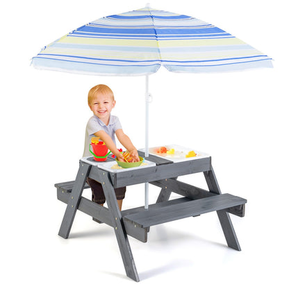 Kids Picnic Table Set with 3 Removable Bins, Gray Kids Table & Chair Sets   at Gallery Canada