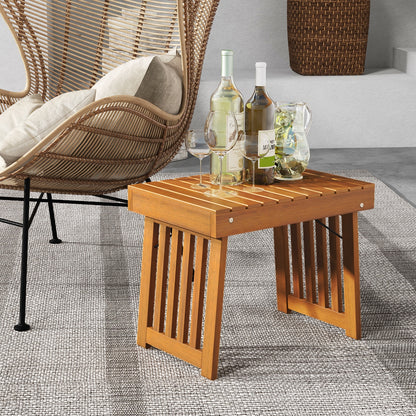 Patio Foldable Side Table with Slatted Tabletop for Backyard, Natural Patio Coffee Tables   at Gallery Canada