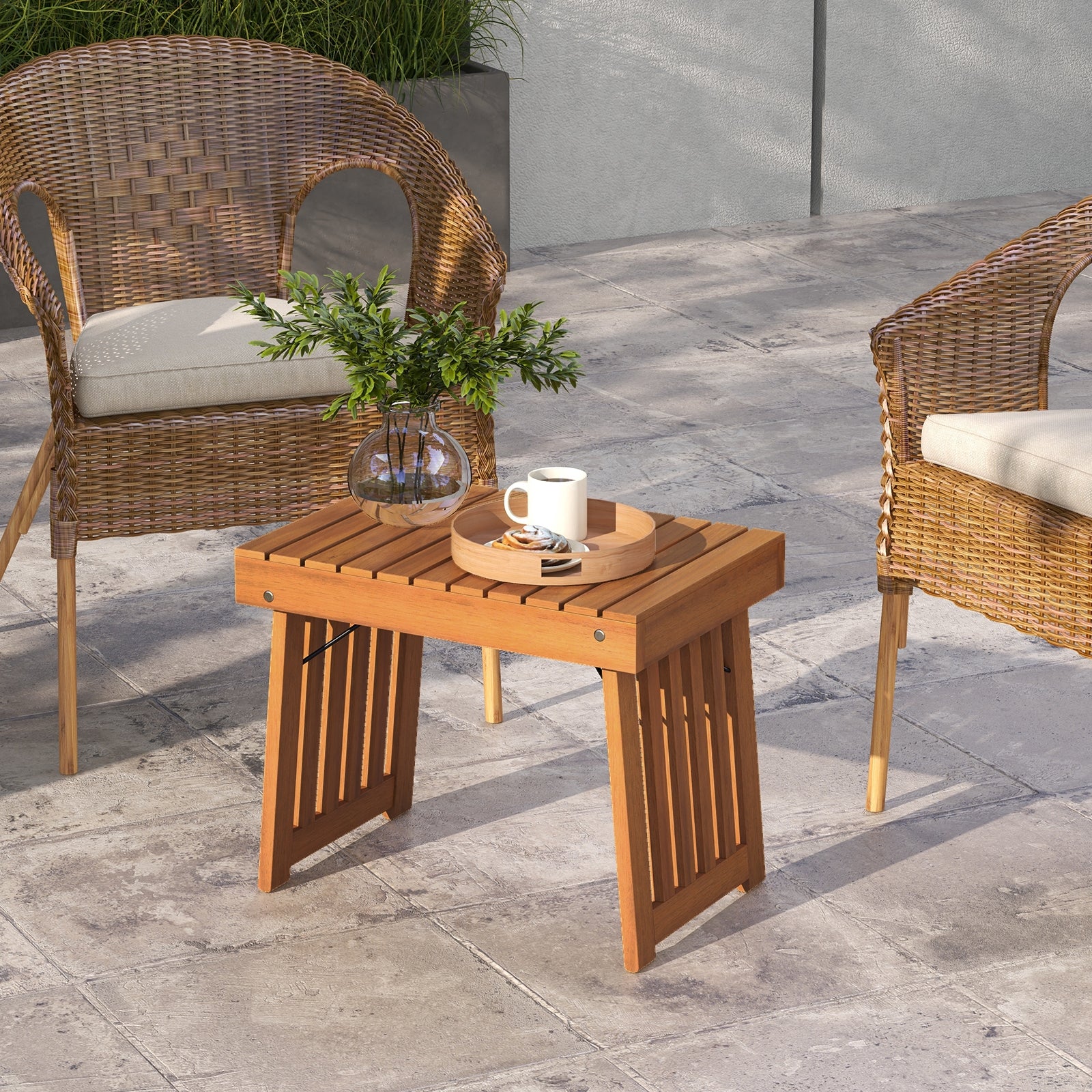 Patio Foldable Side Table with Slatted Tabletop for Backyard, Natural Patio Coffee Tables   at Gallery Canada