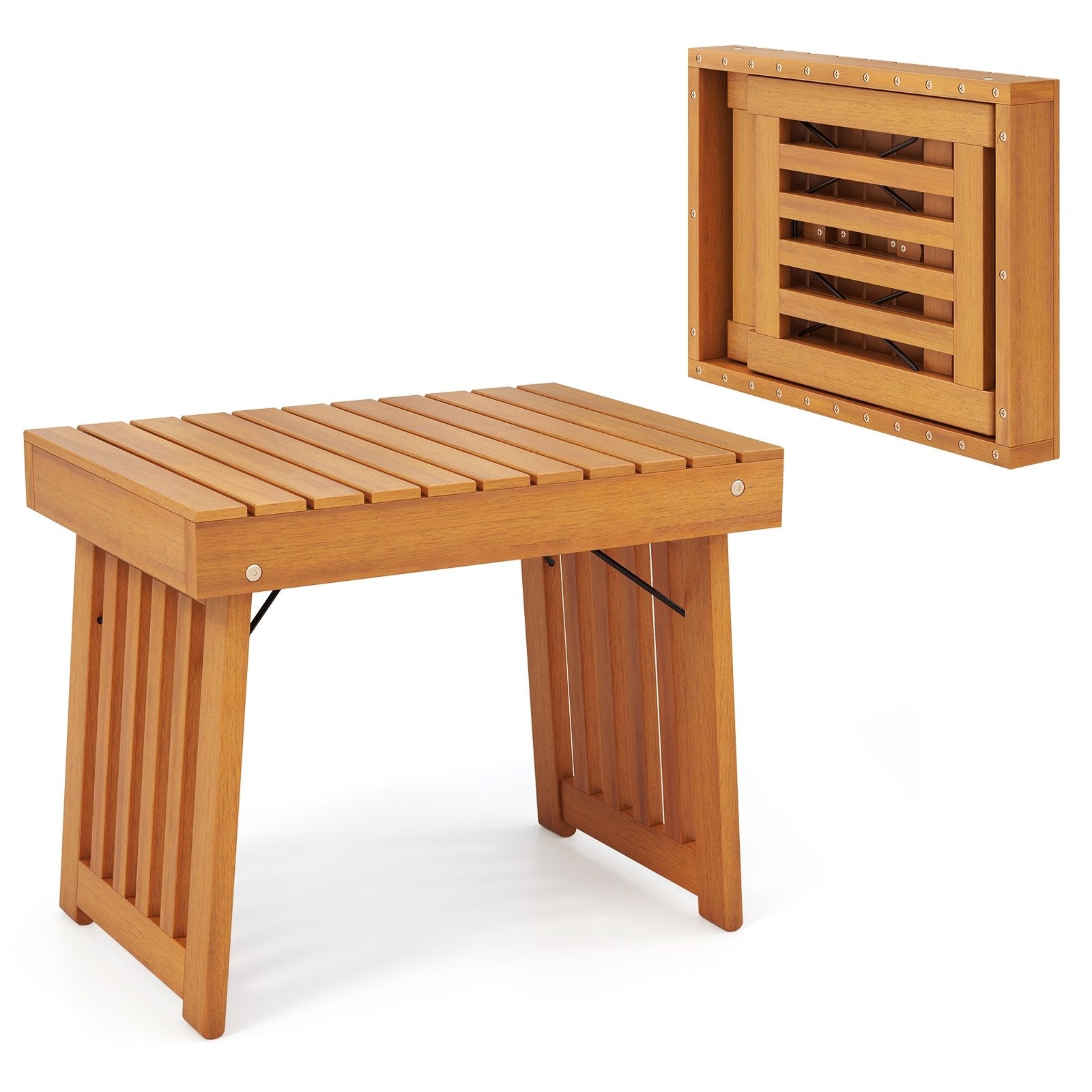 Patio Foldable Side Table with Slatted Tabletop for Backyard, Natural Patio Coffee Tables   at Gallery Canada