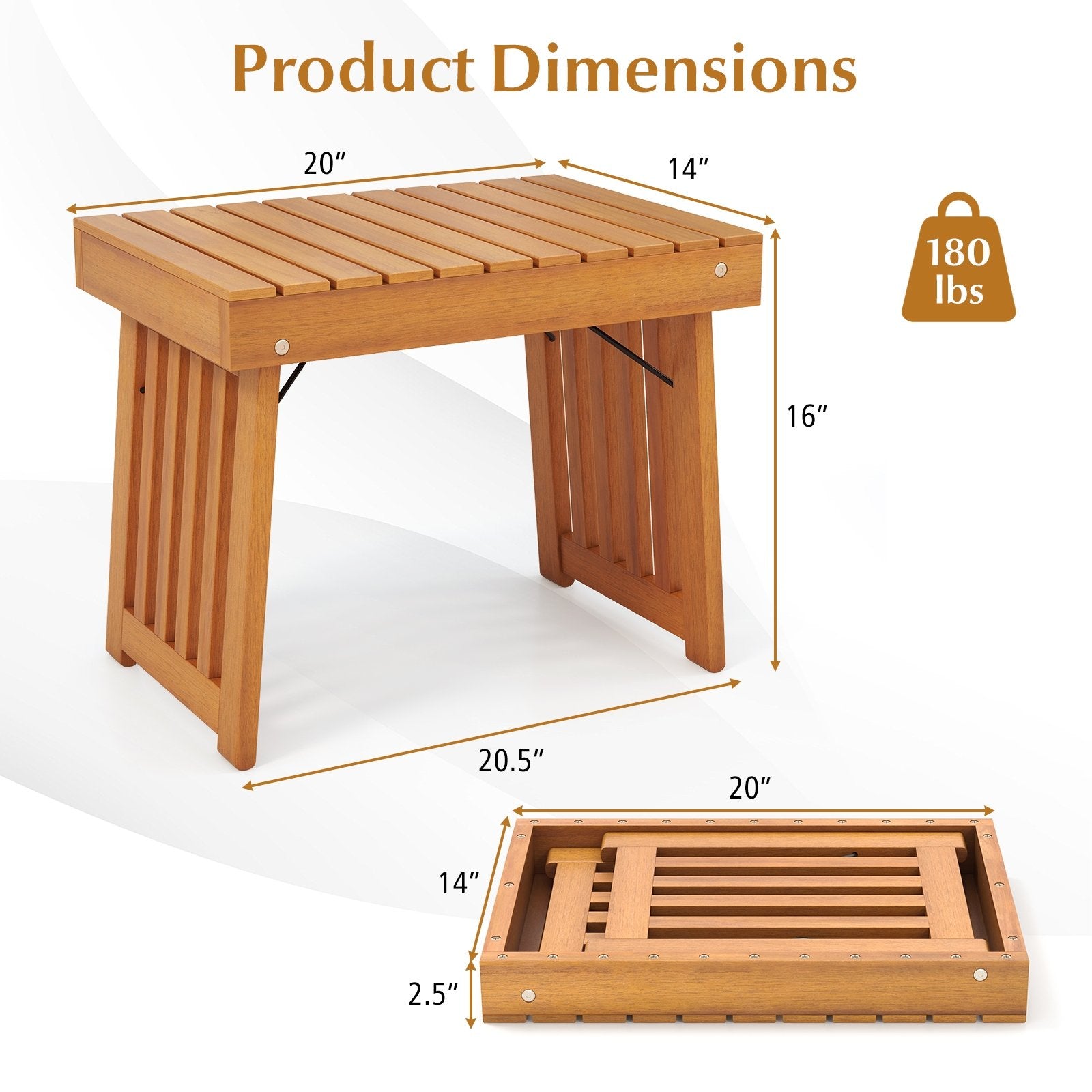 Patio Foldable Side Table with Slatted Tabletop for Backyard, Natural Patio Coffee Tables   at Gallery Canada