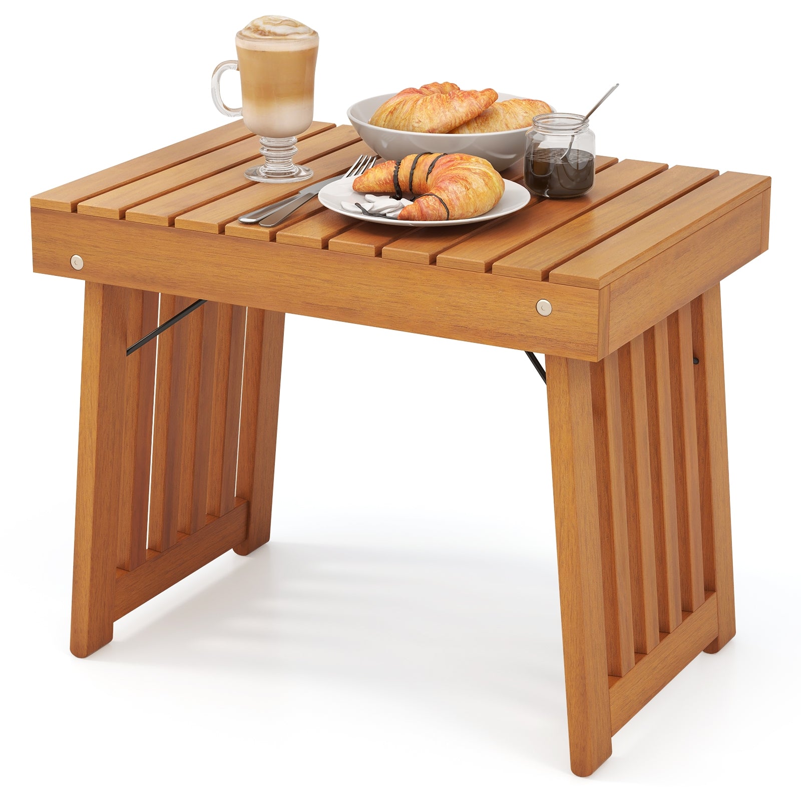 Patio Foldable Side Table with Slatted Tabletop for Backyard, Natural Patio Coffee Tables   at Gallery Canada