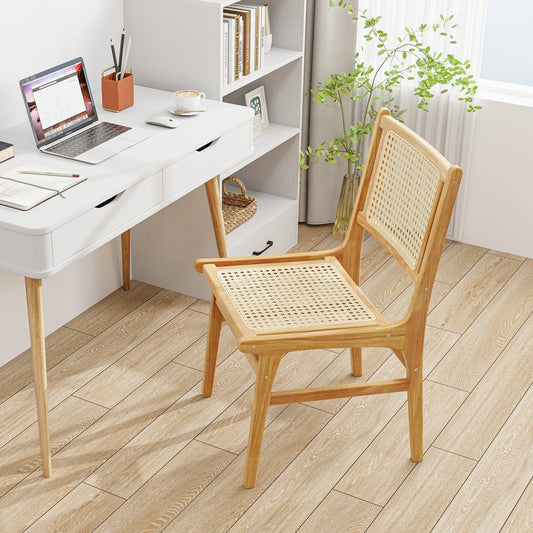 Rattan Dining Chair with Natural Cane Woven Backrest and Teak Wood Frame, Natural Dining Chairs Natural  at Gallery Canada