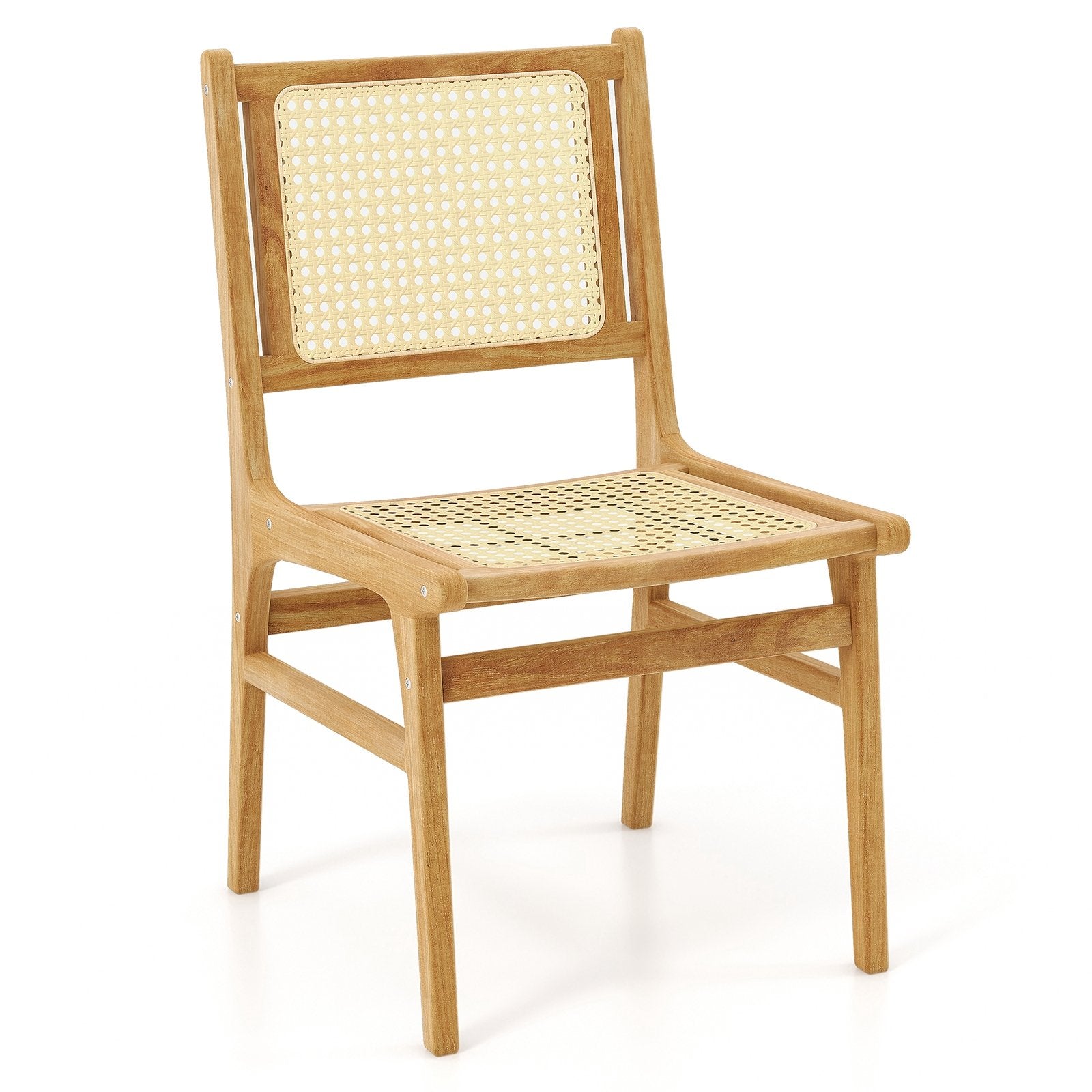 Rattan Dining Chair with Natural Cane Woven Backrest and Teak Wood Frame, Natural Dining Chairs   at Gallery Canada